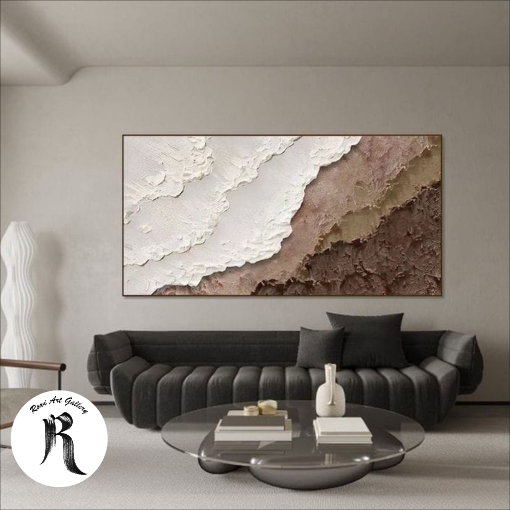 Lukisan kanvas abstrak pantai siap pajang lukisan dekorasi