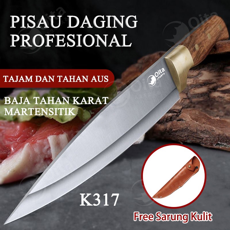 Oita Pisau Sembelih Set Pisau Daging Super Tajam Pisau Dapur Stainless Steel Set Gratis Penutup