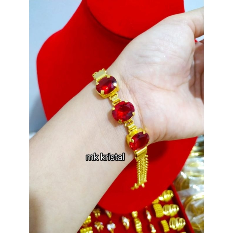 gelang batu merah 3 lapis kristal