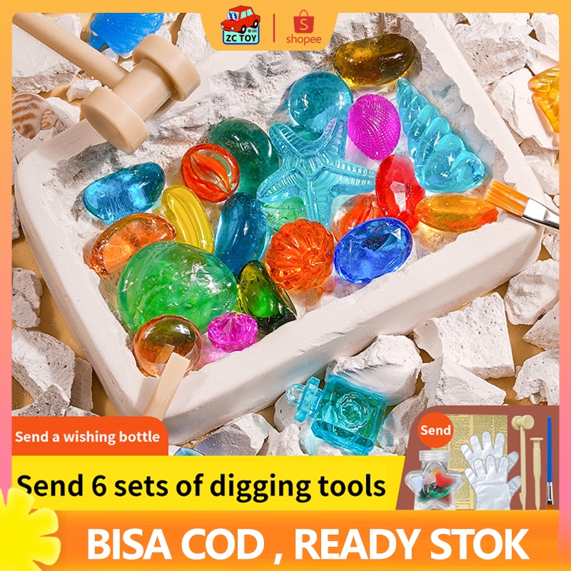 Zctoy Mainan Anak Mainan Berburu Harta Karun Penambangan Permata Gypsum Digali Untuk Batu Permata