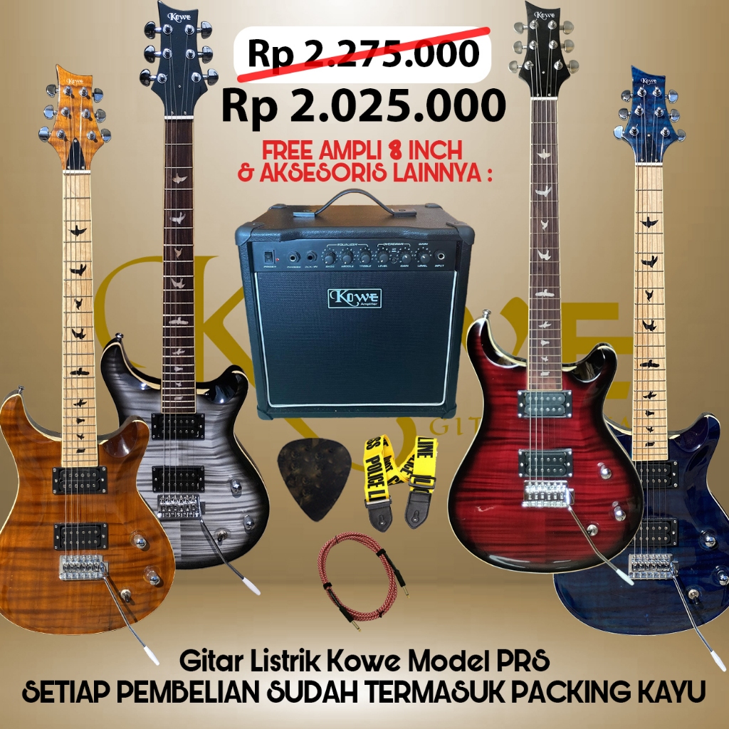 Paket Hemat Gitar Listrik / Gitar Elektrik Model K-PRS Merk Kowe Original