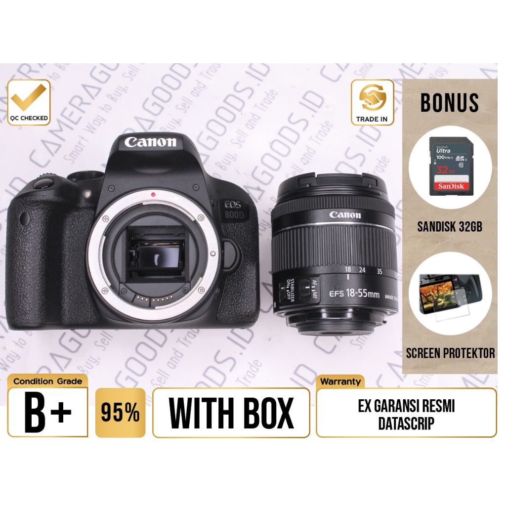 Canon EOS 800D kit EF-S 18-55mm F4-5.6 IS STM DSLR APSC - Grade B+ - C240086 Kamera Digital SLR Used Second