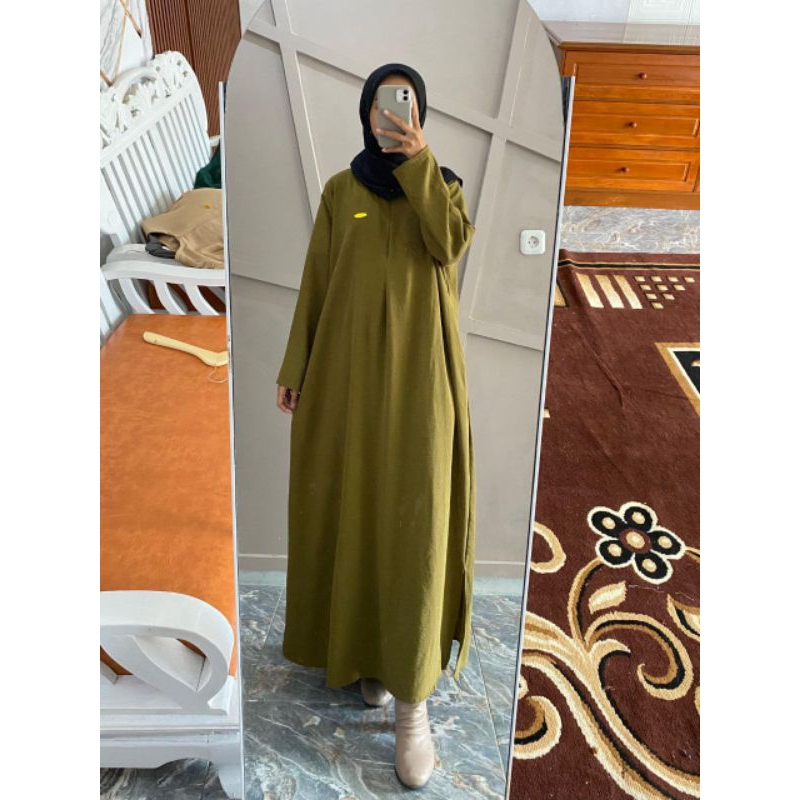[BEST SELLER] Daily Polos Long Busui | Gamis Simple Abaya-Olive