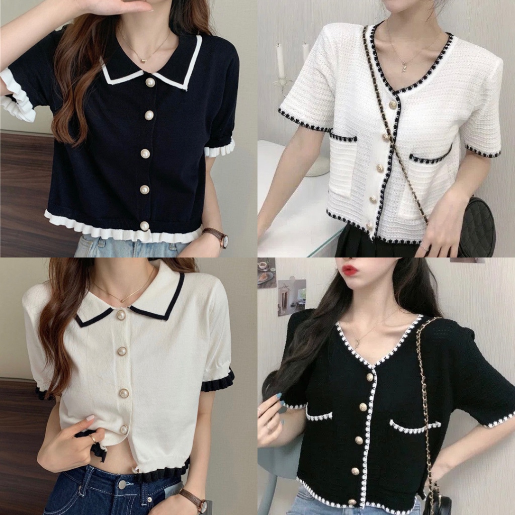 UMISUKA Atasan Kaos Rajut Wanita Lengan Pendek Korean Style Fashion Bangkok BKK ajwshop pinkdose