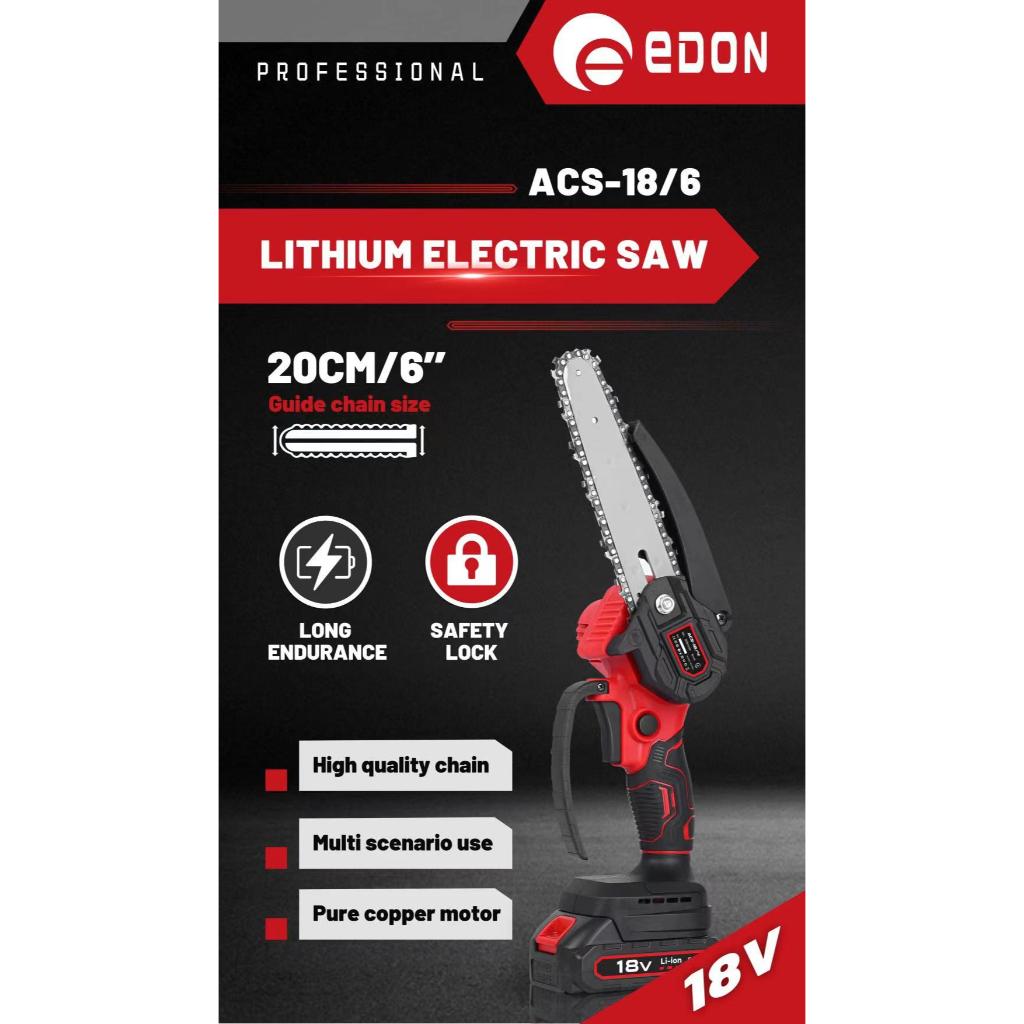 Promo Edon Cordless Chainsaw Mini Acs 18V Volt Gergaji Dahan Baterai