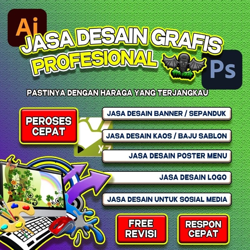 Jasa Desain Grafis Profesional, Desain Banner, Logo,Desain Kaos Sablon, Desain tanpilan Menu, Desain Feed Ig