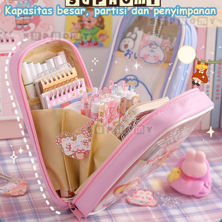 

KODE S39D Tas PenaTempat Pencil Tas Pensil kotak pensil aesthetic tempat alat tulis Bahan PVC berkapasitas besar dengan stiker gratis