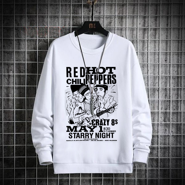 Sweater Red Hot Cili Peppers Crewneck RHCP Bahan White Cotton Fleece