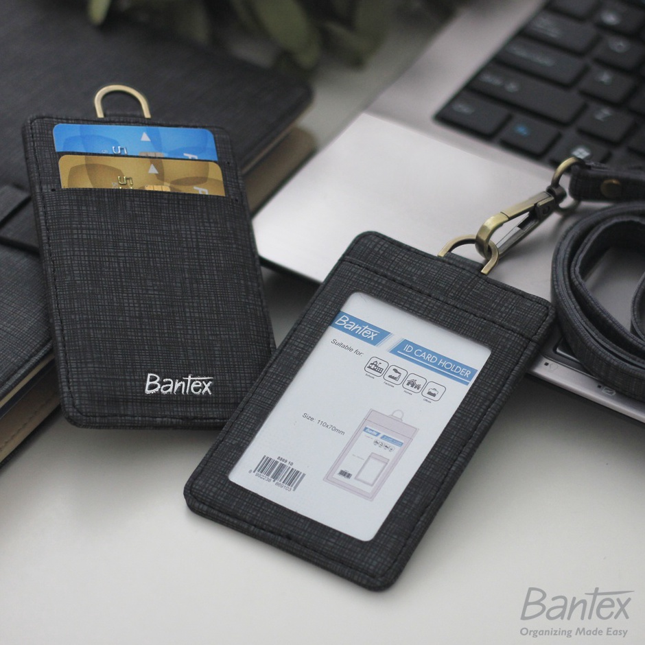 

Bantex Leather Name Tag ID Card Holder Black 8869 1 Kulit Sintetis Lanyard Tali ART J9G5