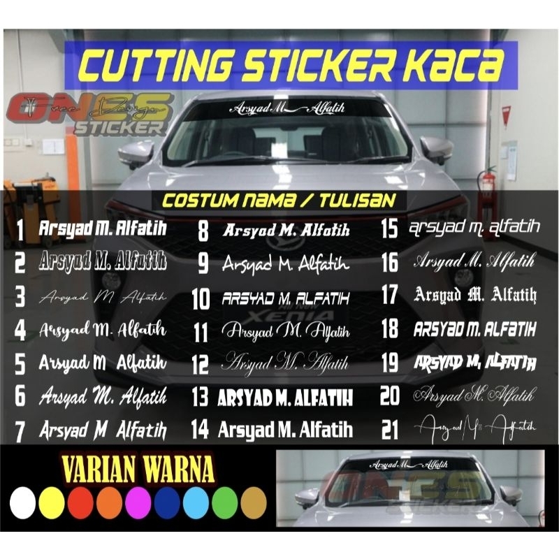 Stiker Mobil Cutting Sticker Nama Costum Kaca Mobil Depan Atau Belakang Tulisan Costum / Reques Nama