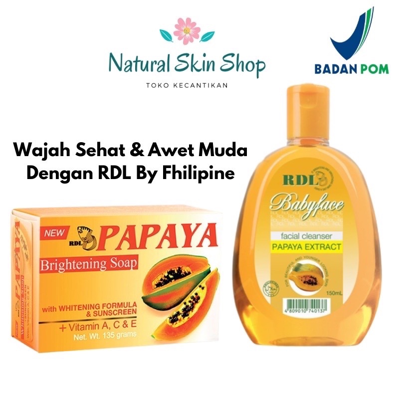 ￼RDL Paket Hemat Sabun Pemutih Wajah 135g Dan Facial Cleanser Extract Papaya 150ml