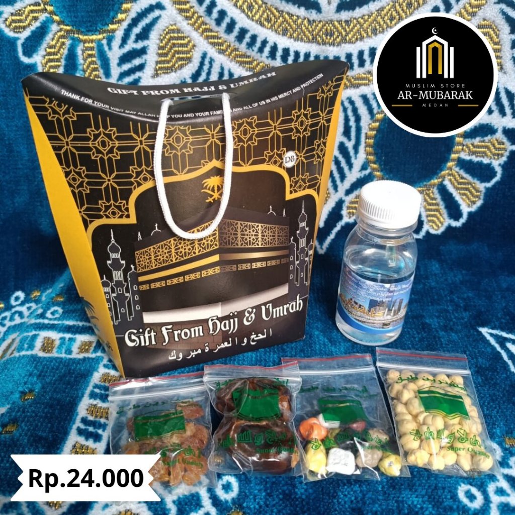 

Paket oleh oleh haji dan umroh kemasan jinjing tali air zamzam botol