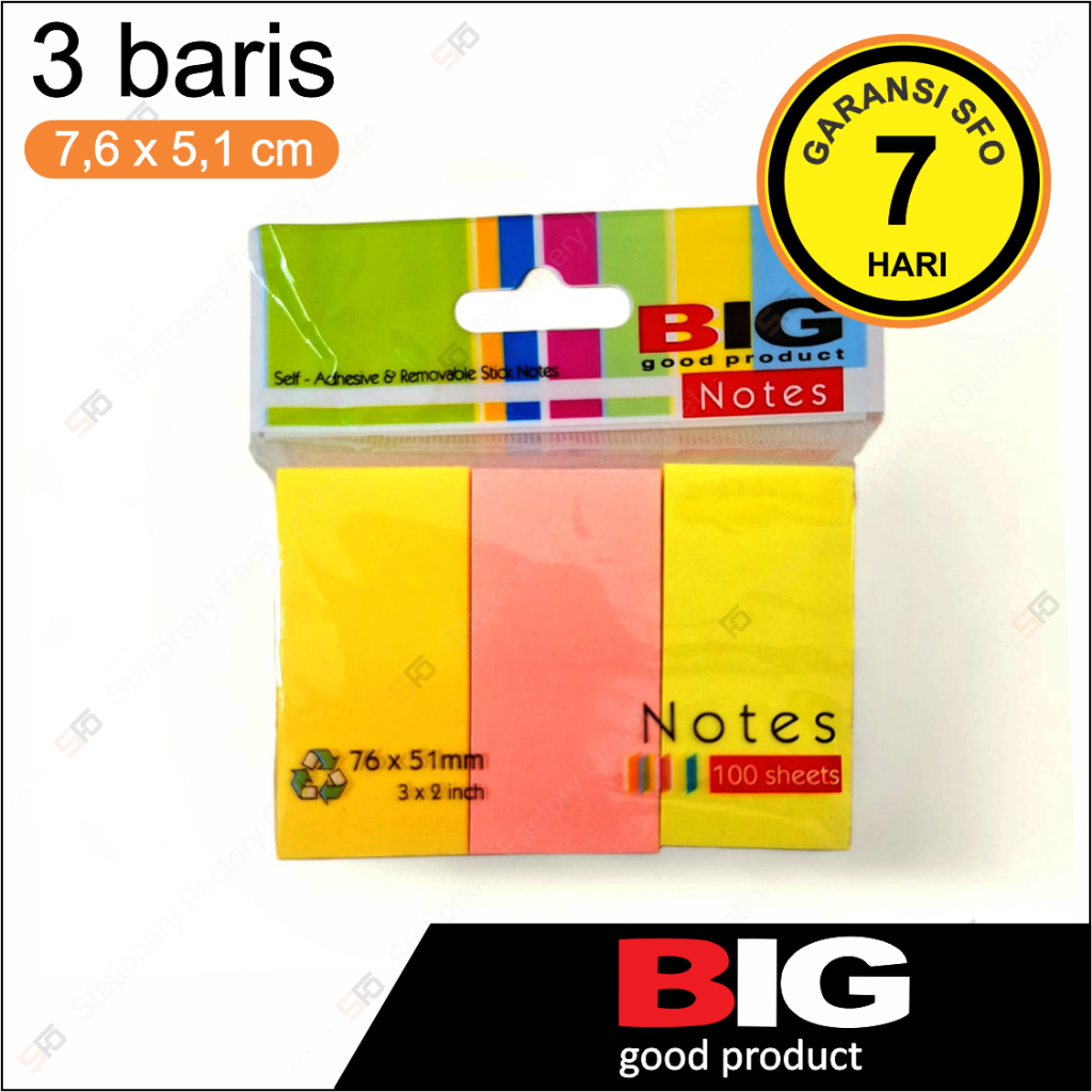 

Sticky Notes Big 76mm x 51mm - 3 baris