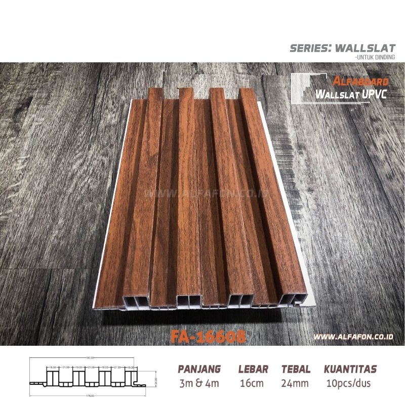 UPVC Wall Panel Dinding Motif 3D Coklat Tua Serat Kayu 16608