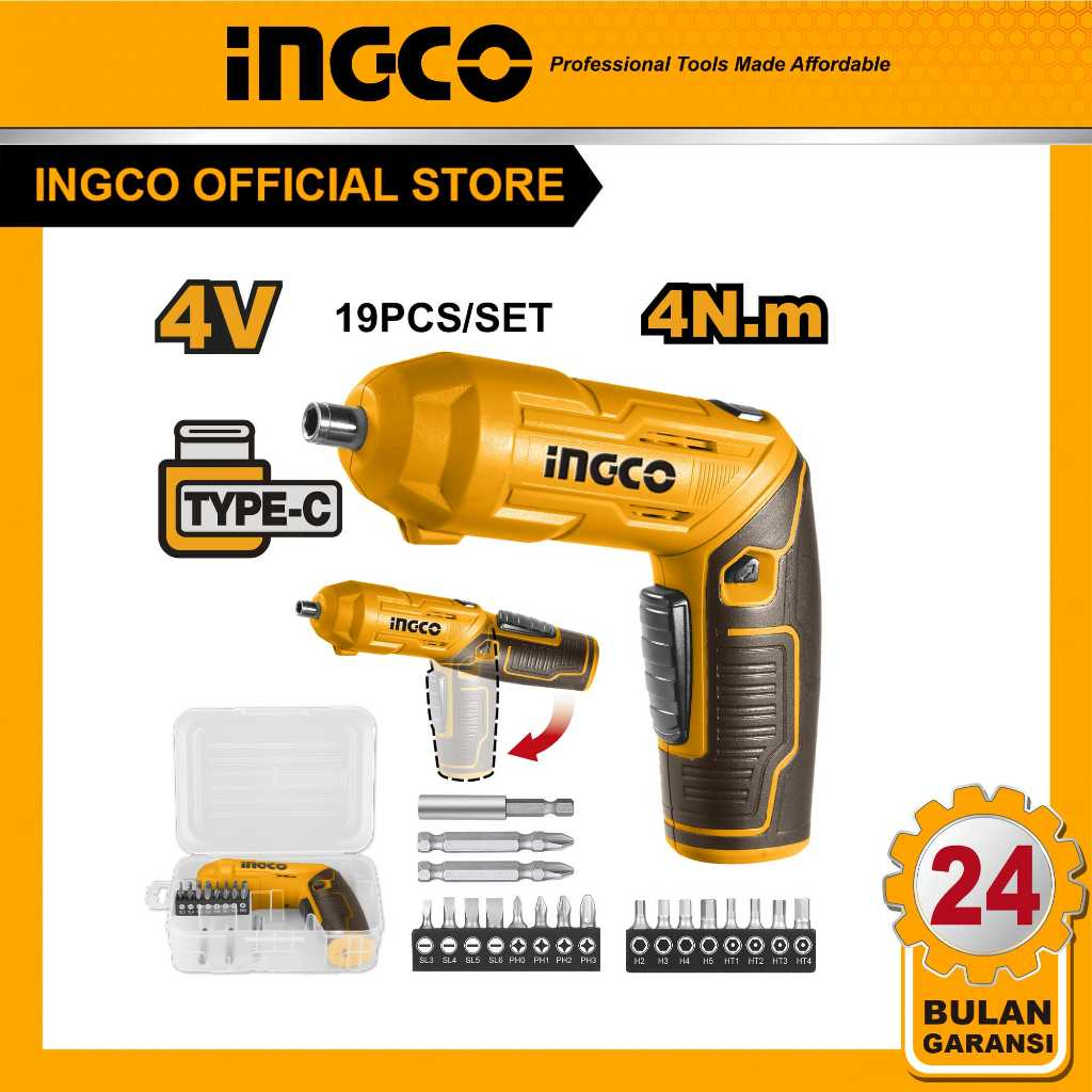 (INGCO) - Cordless Screwdriver 4v Set INGCO CSDLI0442 Flexible Bor Obeng Baterai