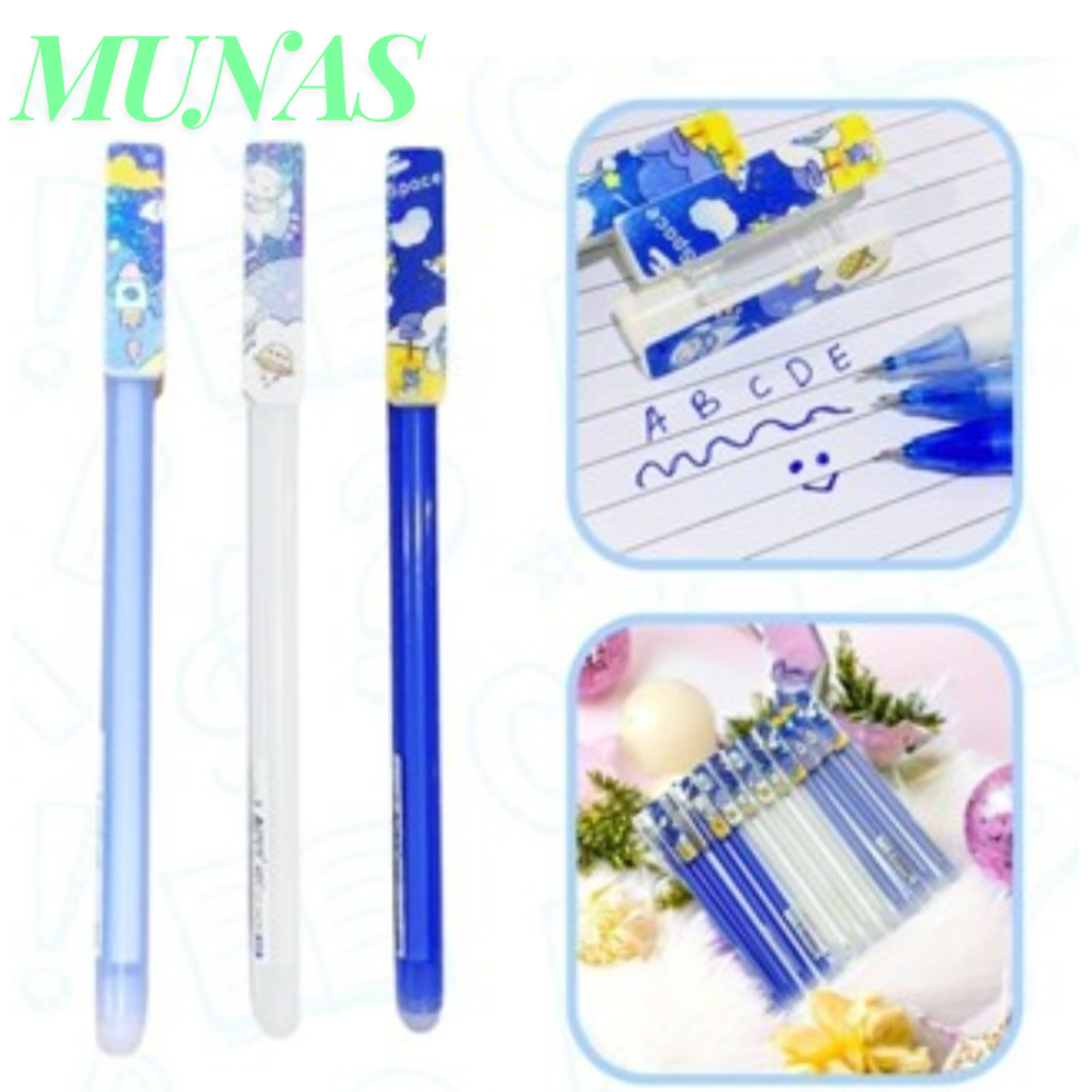 

MUNAS Pulpen Gel Karakter Kartun Astronot Space Pena Blue Ink Gel Bisa Hapus Karkter 0.5mm Pena Aesthetic Planet GlitterAlat Tulis Sekolah Kantor Stationary