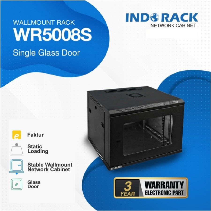 WR5008S - 8U Wallmount Rack Depth 500mm Single Door 19" - INDORACK