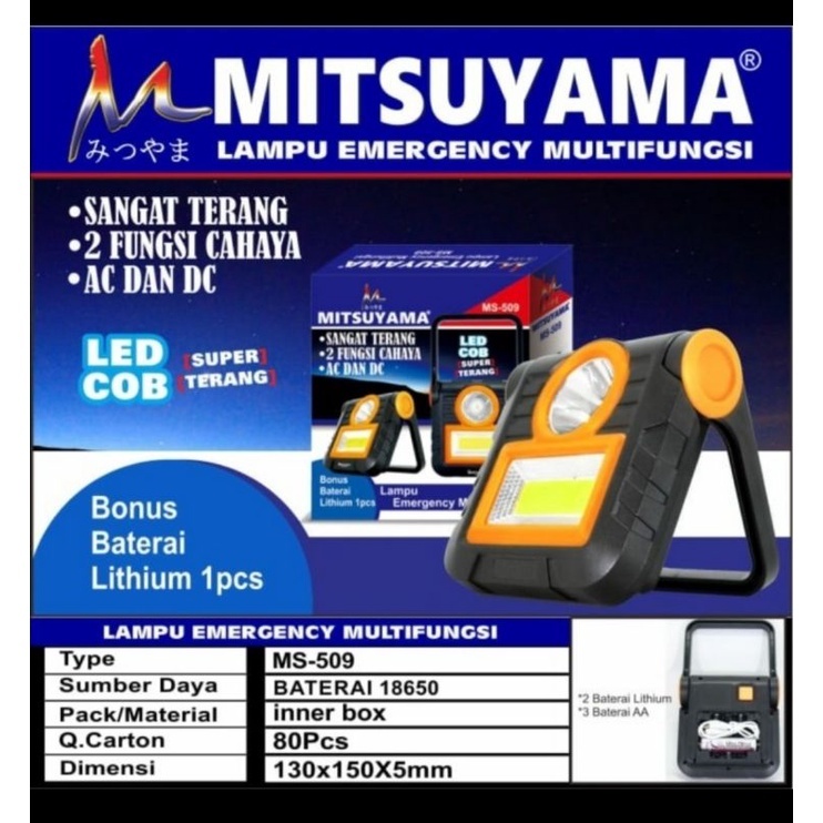 Lampu Emergency lamp MS-509 MS509 MITSUYAMA 18650 Darurat charge rechargerable gantung cas Outdoor k