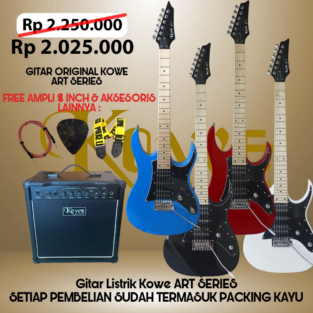 Paket Bundle Hemat Gitar Listrik Original Merk Kowe Art Series Free Ampli