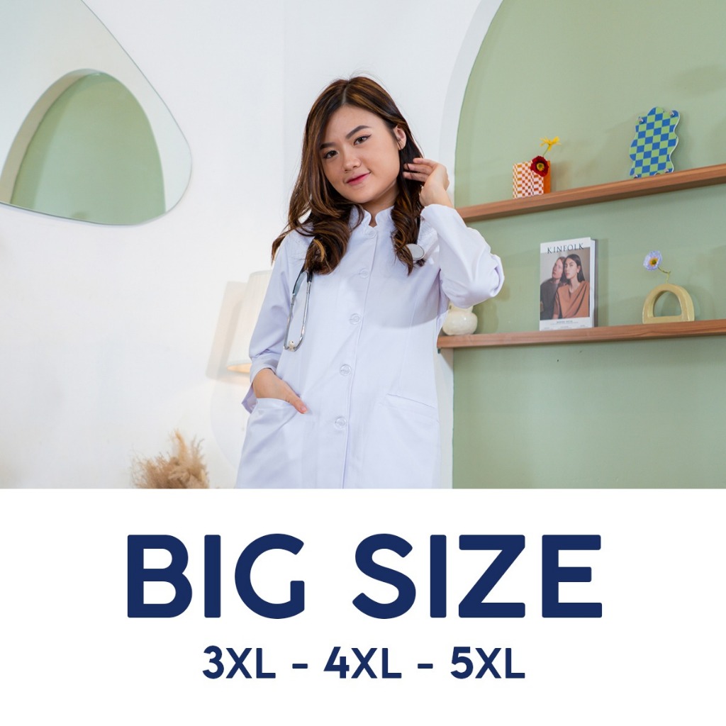 LINCURT - [BIG SIZE] Baju Perawat Putih Set Klinik Rumah Sakit Unisex Celana/Rok Lengan Panjang/Pend