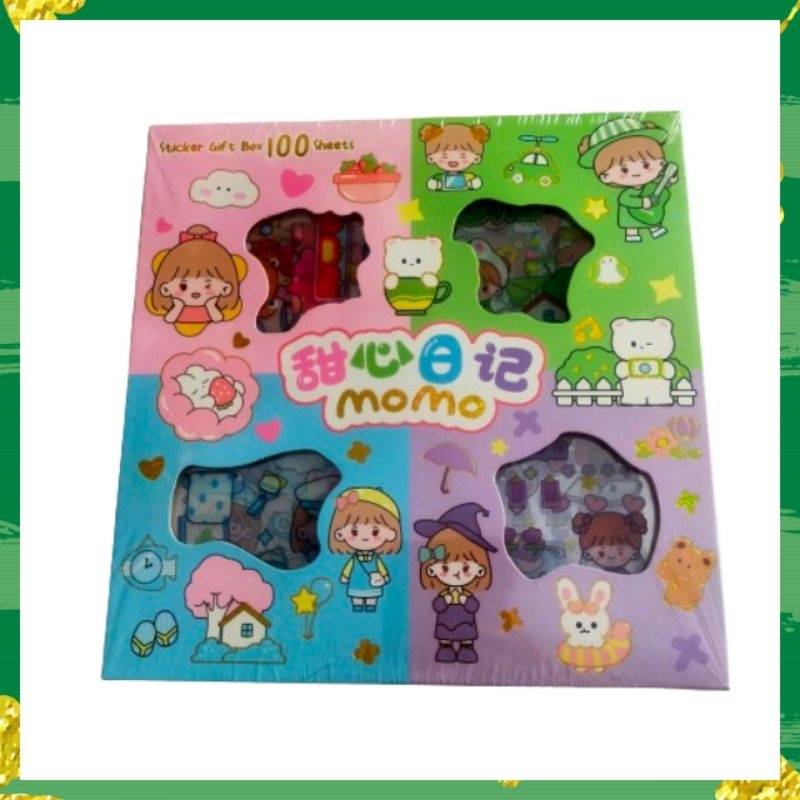 

100 lembar (1 box) stiker motif kartun Korea lucu waterproof anti air dekorasi hanbook scrapbook stiker momo