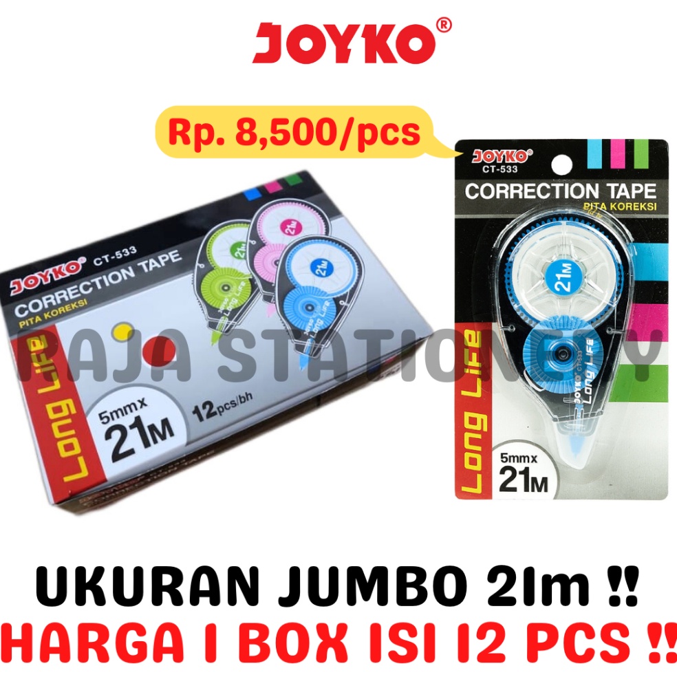 

KODE O2O4 JOYKO CORRECTION TAPE 21m JUMBO TIPEX KERTAS JOYKO TIPX CT533 12PCS