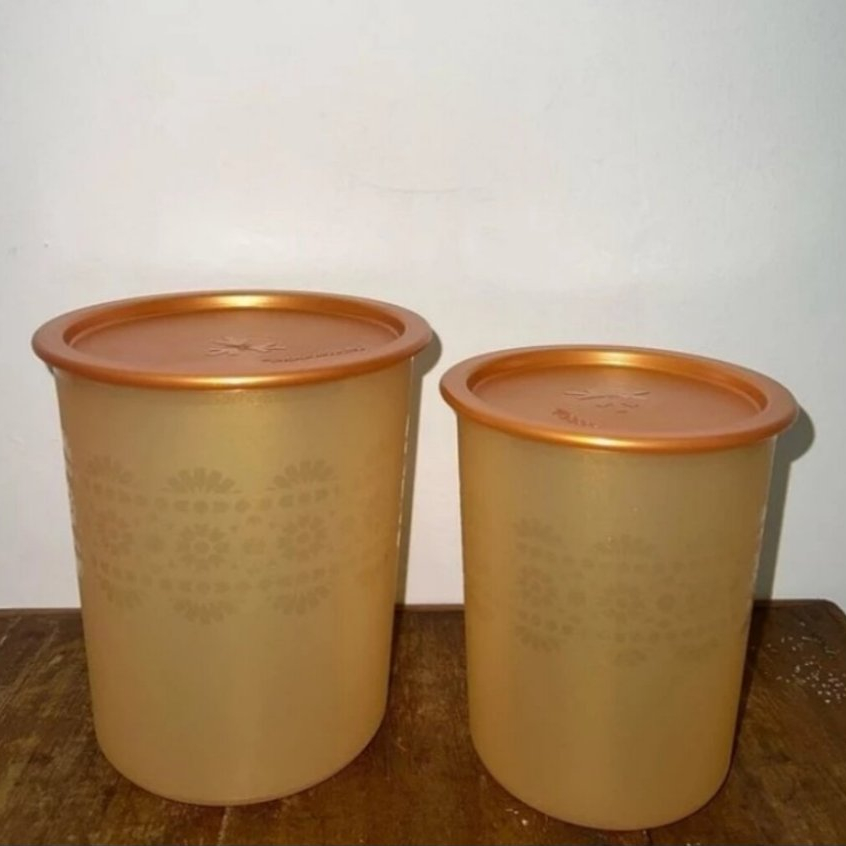 PROMO SALE  TUPPERWARE SMALL MOSAIC CANISTER PUTIH TUTUP HIJAU 2 PCS TOPLES MAKANAN WADAH SNACK WADA