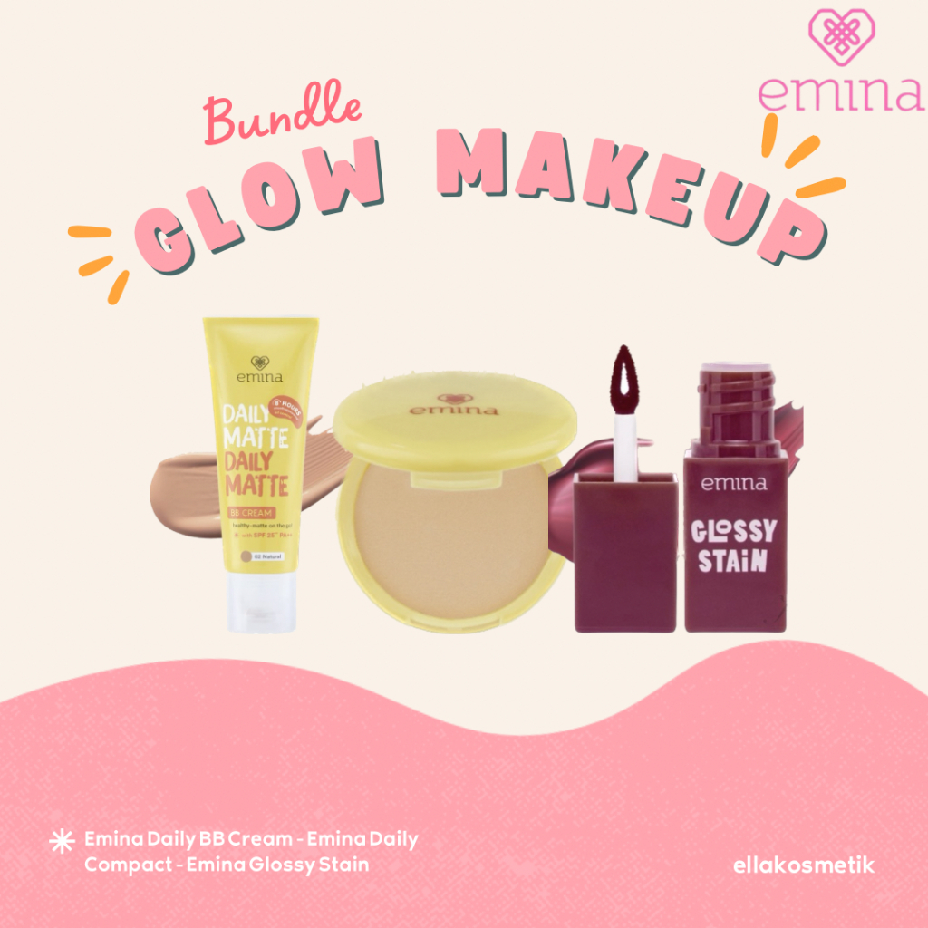 Emina PAKET makeup 3 IN 1 (daily matte bb cream,compact powder,glossy stain/watercolor lipserum/crea