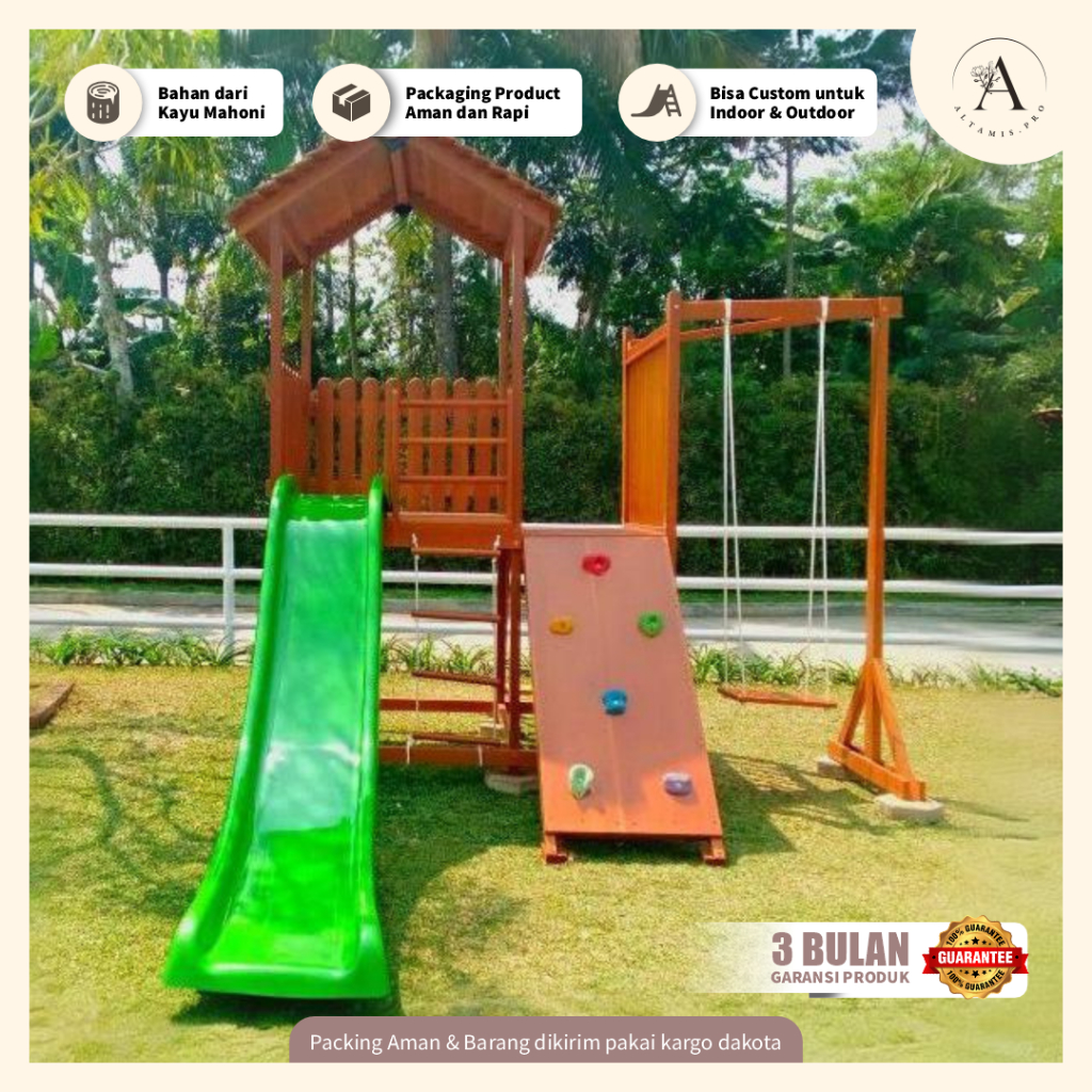 Mainan Anak Playground Indoor Dan Outdoor Brakiasi Ayunan Tangga Tali Rock Climbing Kayu Mahoni Koko