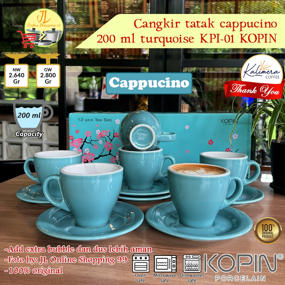 KOPIN cangkir set 6 pasang warna turquoise KPI-01 TWO TONE KOPIN 200CC / tea cup / gelas cappucino