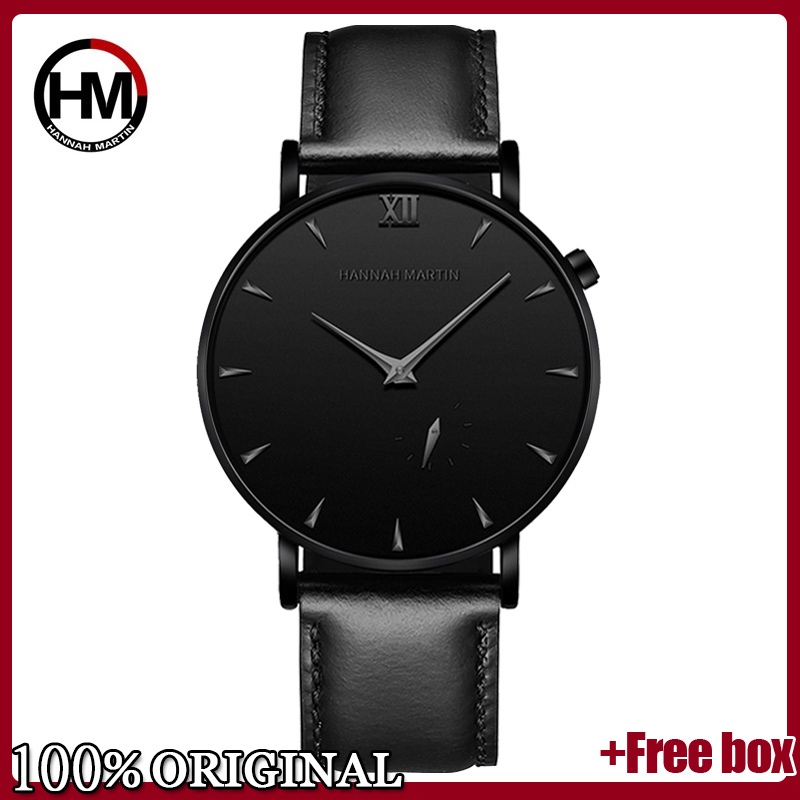 HANNAH MARTIN Jam Tangan Pria 100% Original Sangat tipis Quartz COWOK Kulit Anti Air Men Laki Arloji