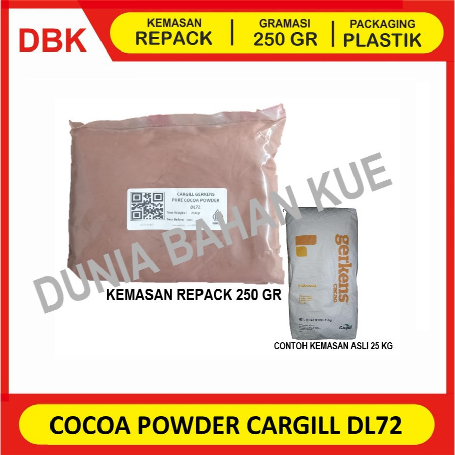 

CARGILL COCOA POWDER DL72 - REPACK 250 GR / COKLAT COKELAT BUBUK MURNI GERKENS