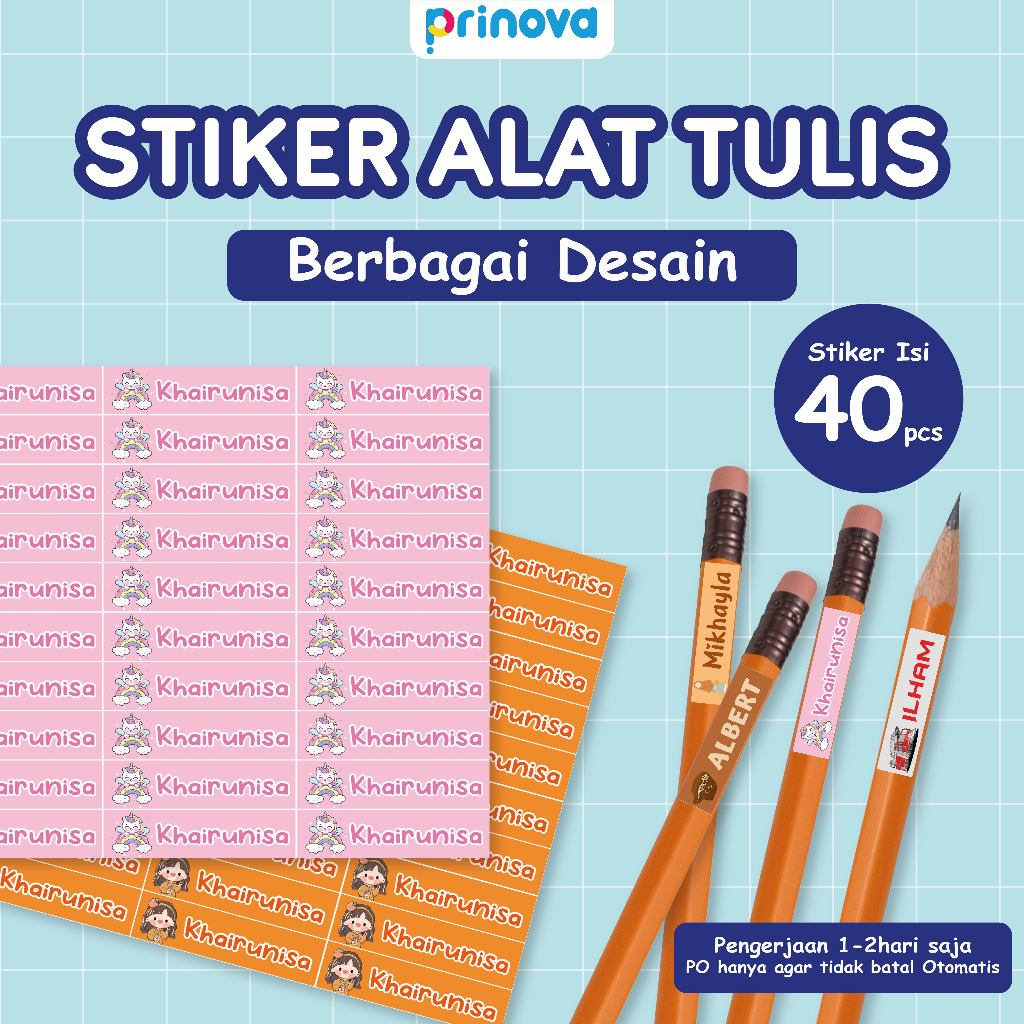 

Stiker Label Nama Untuk Alat Tulis Pensil Pulpen Waterproof / Stiker Label Custom Nama Anti Air