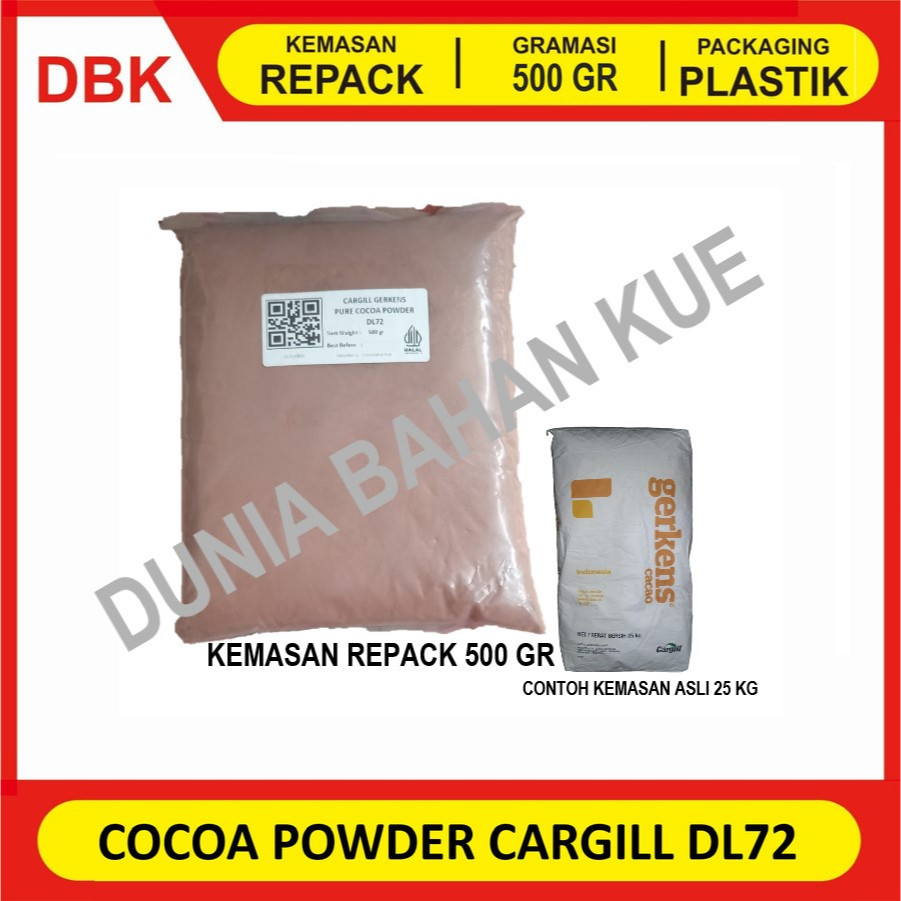 

CARGILL COCOA POWDER DL72 - REPACK 500 GR / COKLAT COKELAT BUBUK MURNI GERKENS