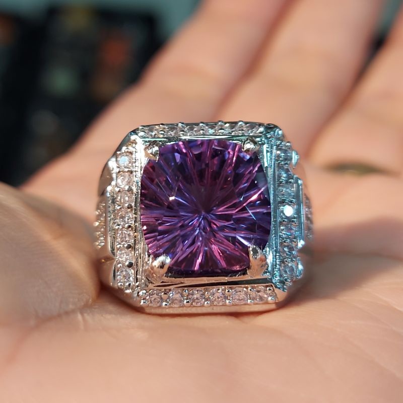 BATU CINCIN AKIK PERMATA AMETHYST CUTTING CUSTOM ASLI NATURAL RING PERAK BANGKOK 926 SIAP PAKAI