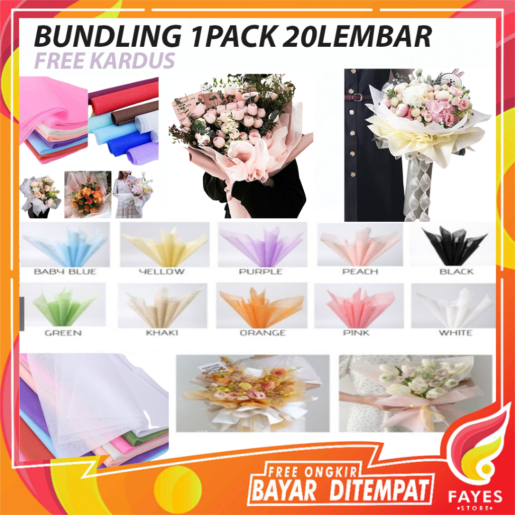 

(8) BUNDLING 1 PACK ISI 20 LEMBAR Flower Wrapping Premium Tissue / Non Woven Paper/ Kertas Buket Tebal Pembungkus Bunga COD