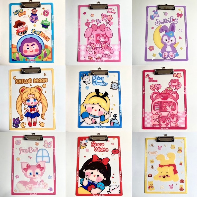 

KODE F16S Papan klip Ujian Karakter Sanrio Disney Pooh Lotso Buzz Sailormoon Alice Lucu Unik Hadiah Gift