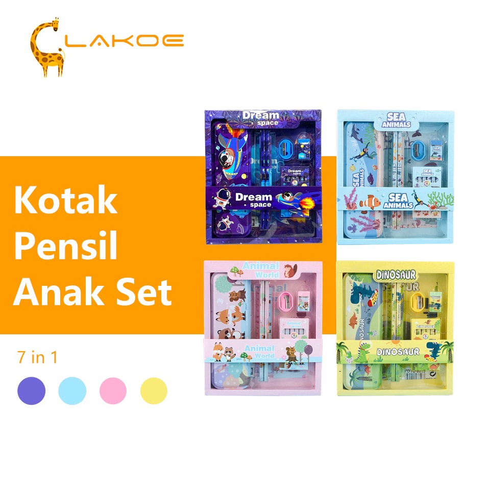 

KODE N32R LAKOEINDONESIA Kotak Pensil Anak Set 6 In1 Stationery Kotak Pensil Karakter Alat Tulis Anak Set