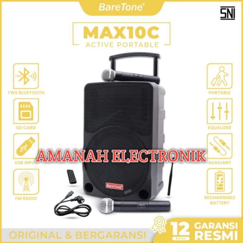 Speaker Portable Baretone Max10c Original Speaker 10inch Bluetooth