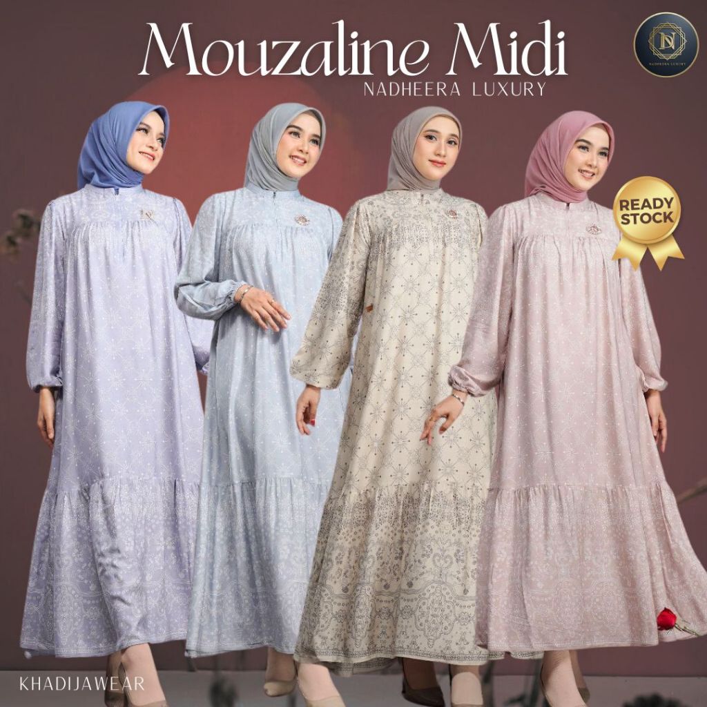 [BISA COD] MOUZALINE MIDI DRESS NADHEERA LUXURY mozaline mouzalin gamis rayon nadhera terbaru 2024