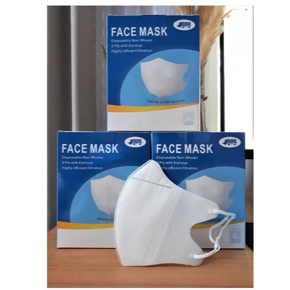 Masker 3ply Duckbill Disposable Mask Non Woven 3 ply FaceMask 50pcs Warna Putih