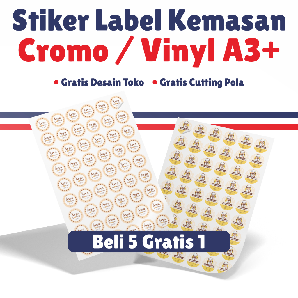 

Cetak Stiker Label Makanan Custom Sudah Termasuk Cutting Gratis Desain Cromo Vinyl Anti Air