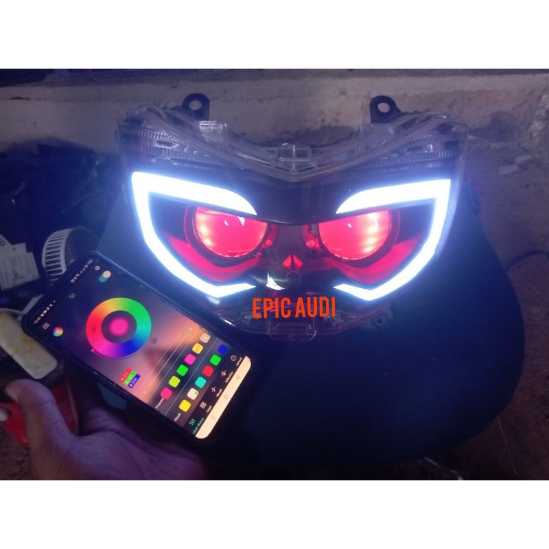 Sett lampu depan Nmax old biled AES alis lazy RGB kontrol Handphone dan remote