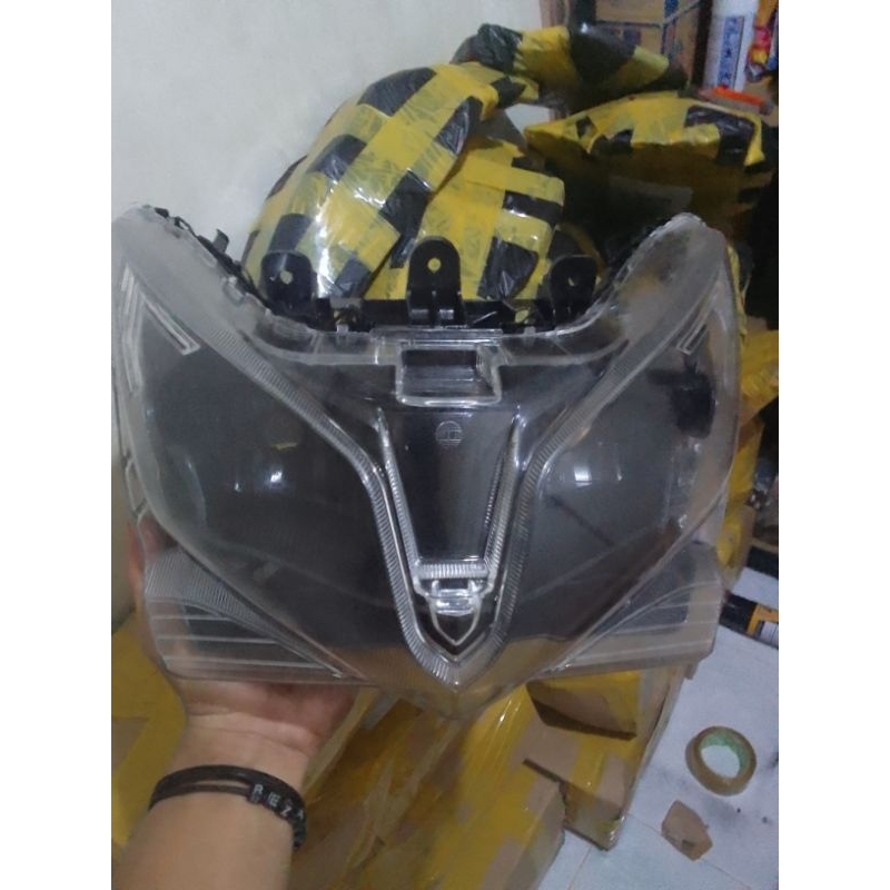 Kedok Reflektor Plus Mika Kaca Lampu Depan Vario 125 Old Techno Custom Hitam Oranye Fullset