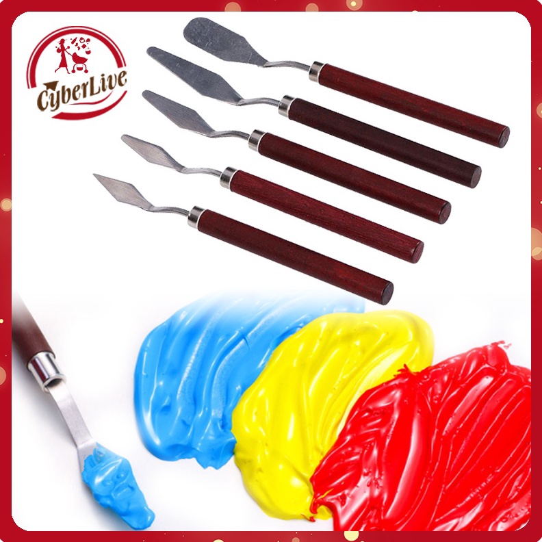 

KODE A98V 5pcs Painting Knife Set Palete Knife Pallete Set Pisau Lukis Minyak Gagang Kayu Stainless Steel