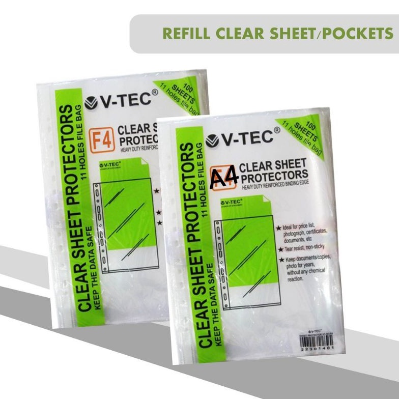 

KODE T87Q V tec plastic pocket sheet protector A4 folio 1 lembar