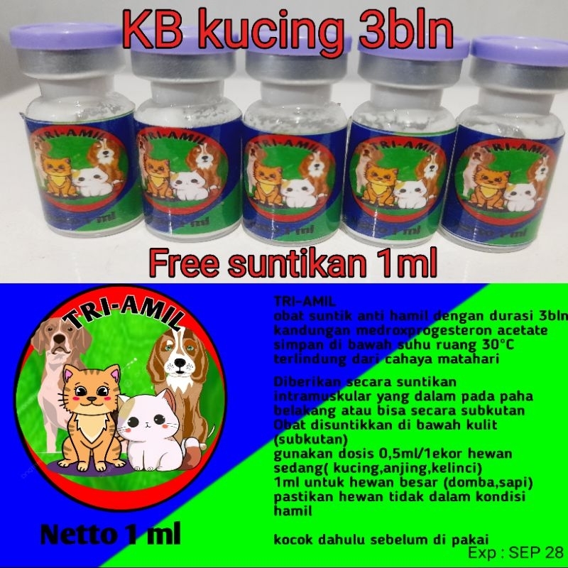 KB kucing & anjing 3bln injeks free suntikan 1cc|| mencegah ovulasi pada hewan || obat KB hewan