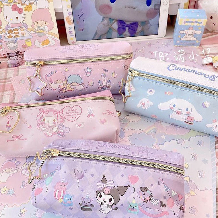 

KODE T48A Terbaru Tempat pensil sanrio 2 sisi depan belakang pencil case cinnamoroll kueomi melody 2 sekat