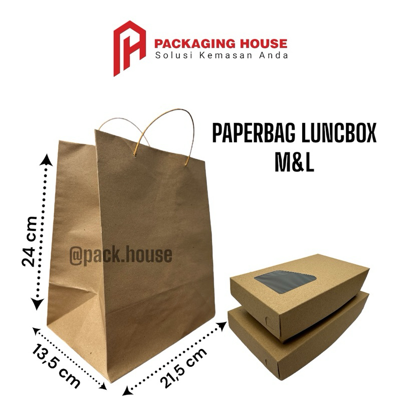 

[12 PCS] PAPERBAG LUNCHBOX M & L | PAPERBAG UKURAN 21,5x13,5x24 CM