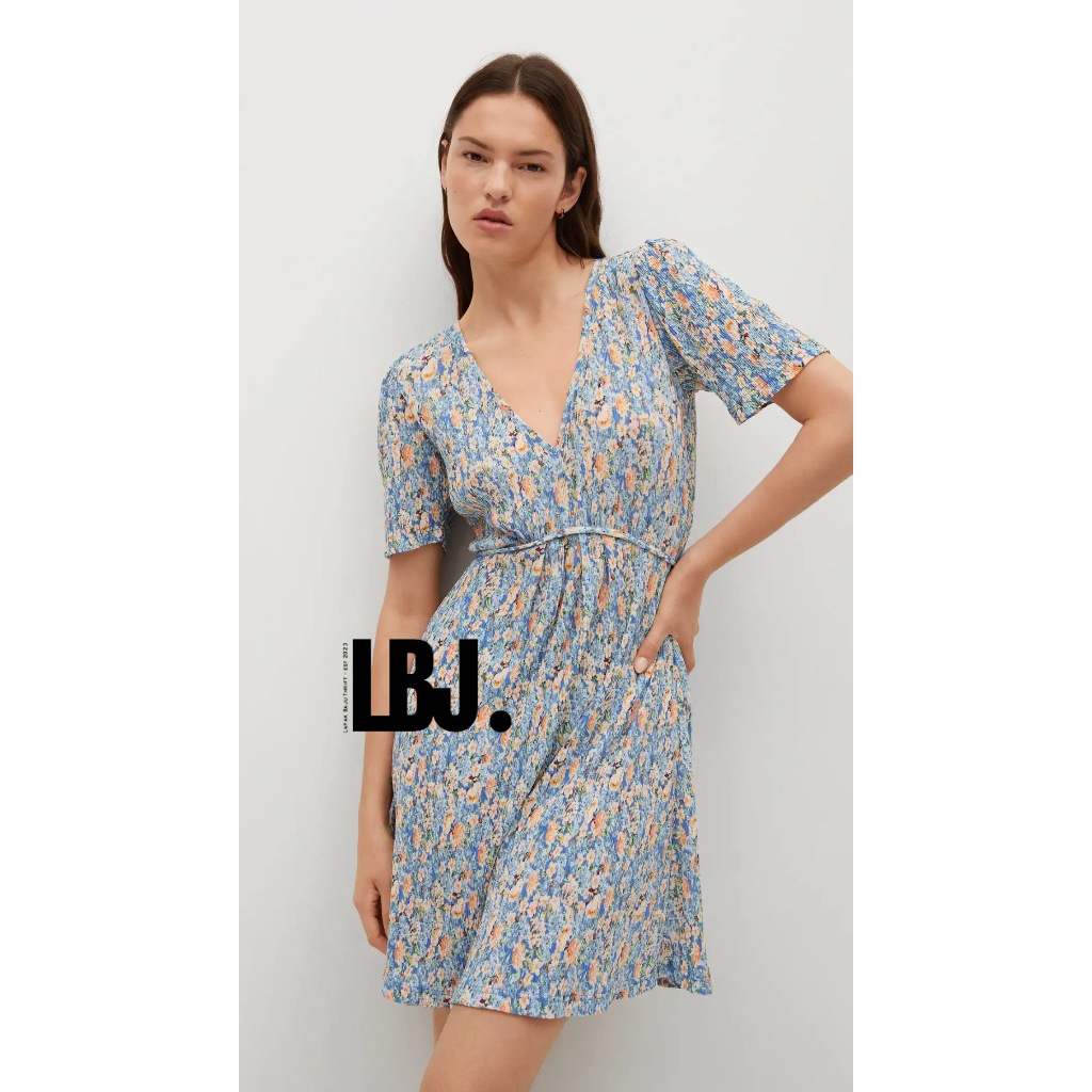 MANGO ORIGINAL - MANGO DRESS BIRU BAHAN SIFON PLISKET SIZE S / DRESS MIDI (PRELOVED)